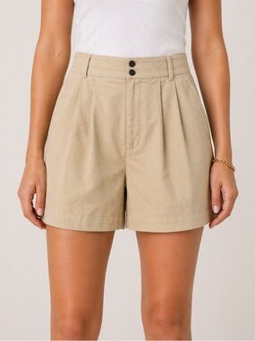 Madewell Linen Blend Pleated Shorts Tan Brown High Rise Spring 25 NWT Size 14